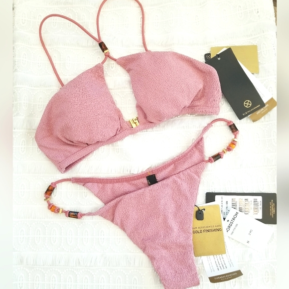 Vix Firenze Nicole Flora Bikini Beaded Tortoise Shell NWT Swim Strapoy Cutout - Picture 2 of 16